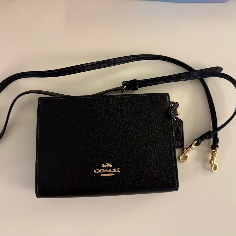 Coach Black Leather Clutch with Gold Accents - Picture 6 of 7